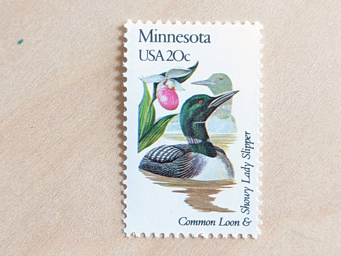 Minnesota State Stamp, Set of 5, Vintage Unused USPS 20 Cent Postage Stamps, State Bird and Flower, 1982, Gummed