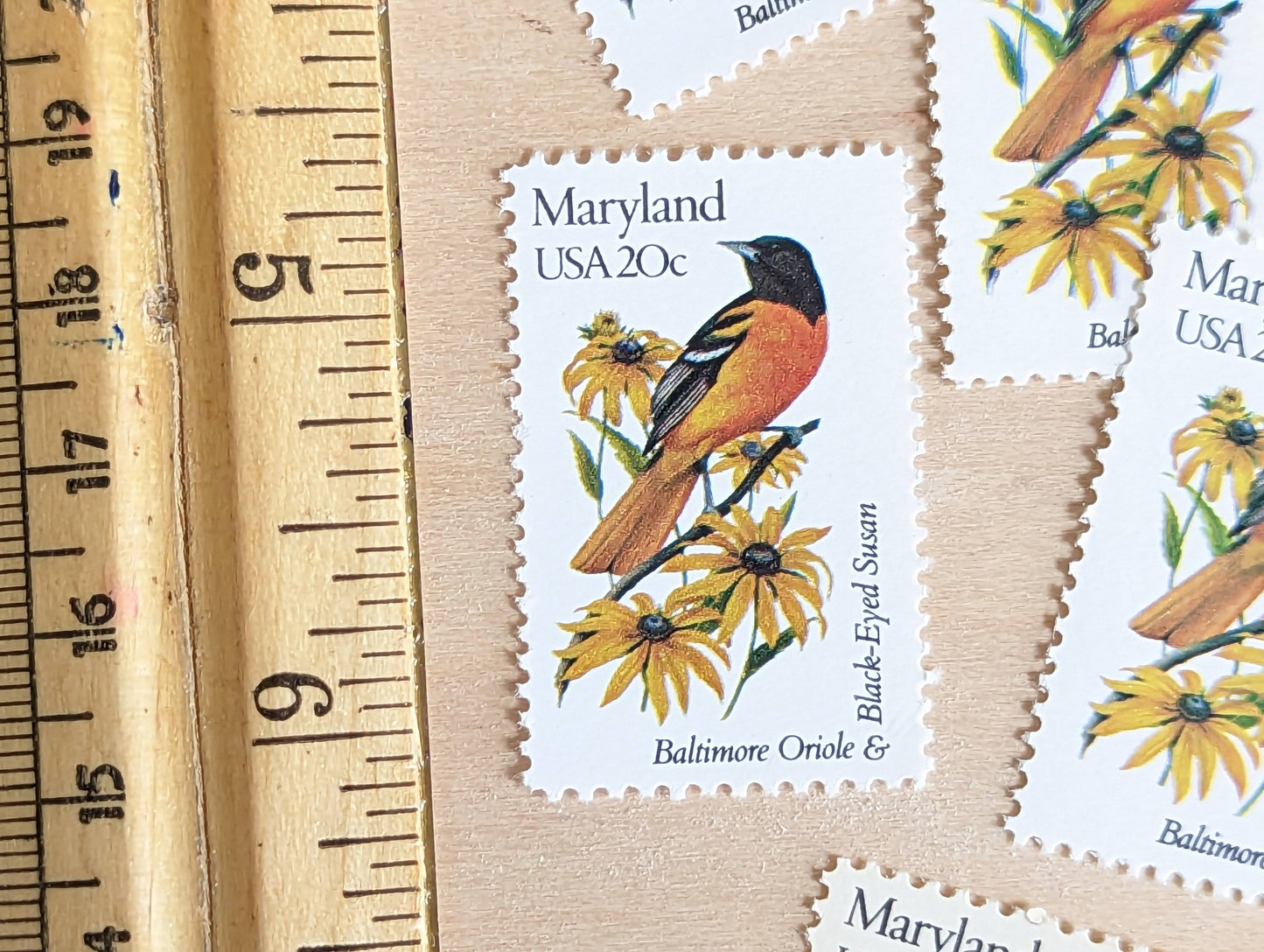 Maryland State Stamp, Set of 5, Vintage Unused USPS 20 Cent Postage Stamps, State Bird and Flower, 1982, Gummed