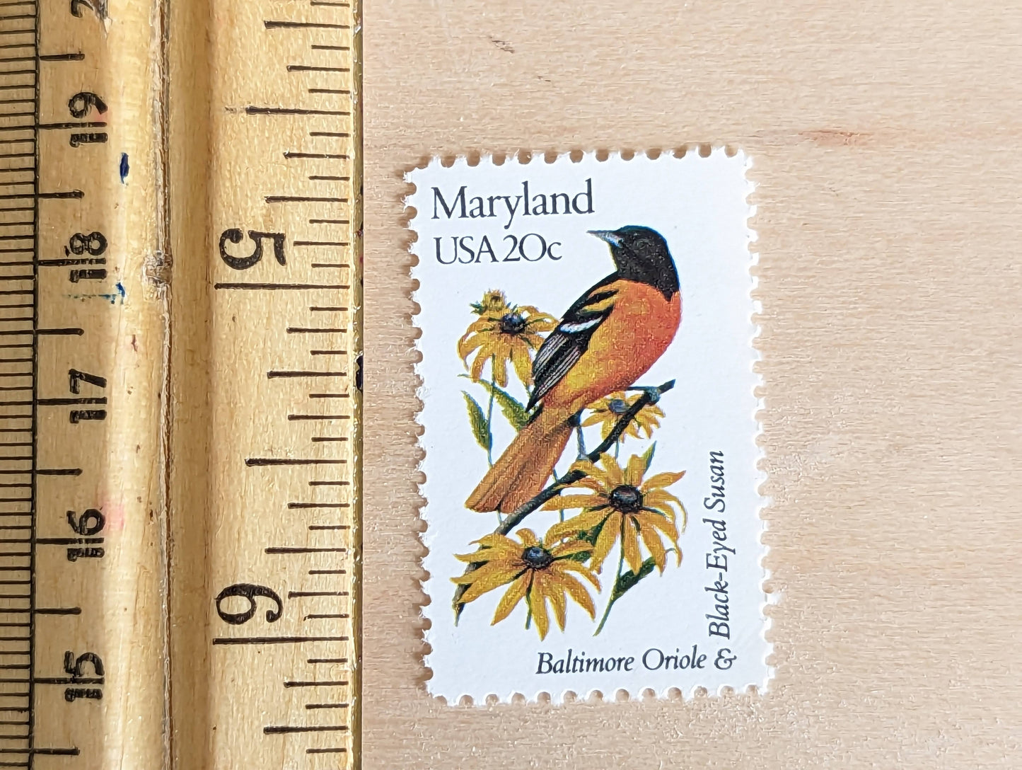 Maryland State Stamp, Set of 5, Vintage Unused USPS 20 Cent Postage Stamps, State Bird and Flower, 1982, Gummed