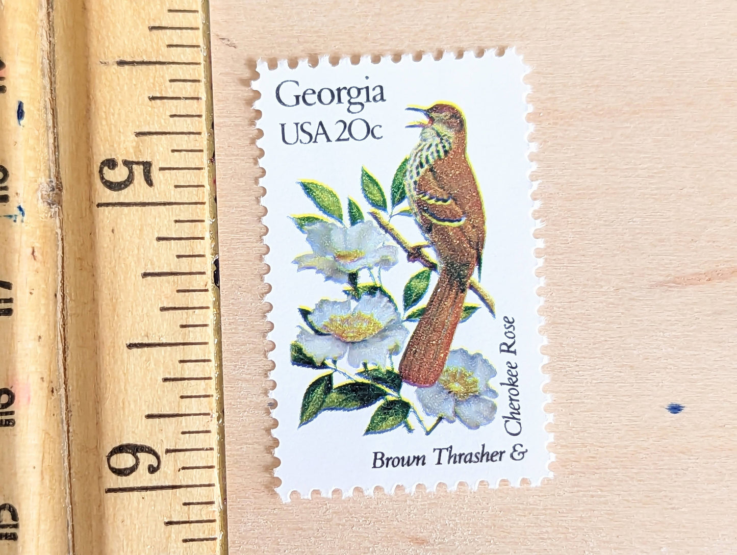 Georgia State Stamp, Set of 5, Vintage Unused USPS 20 Cent Postage Stamps, State Bird and Flower, 1982, Gummed