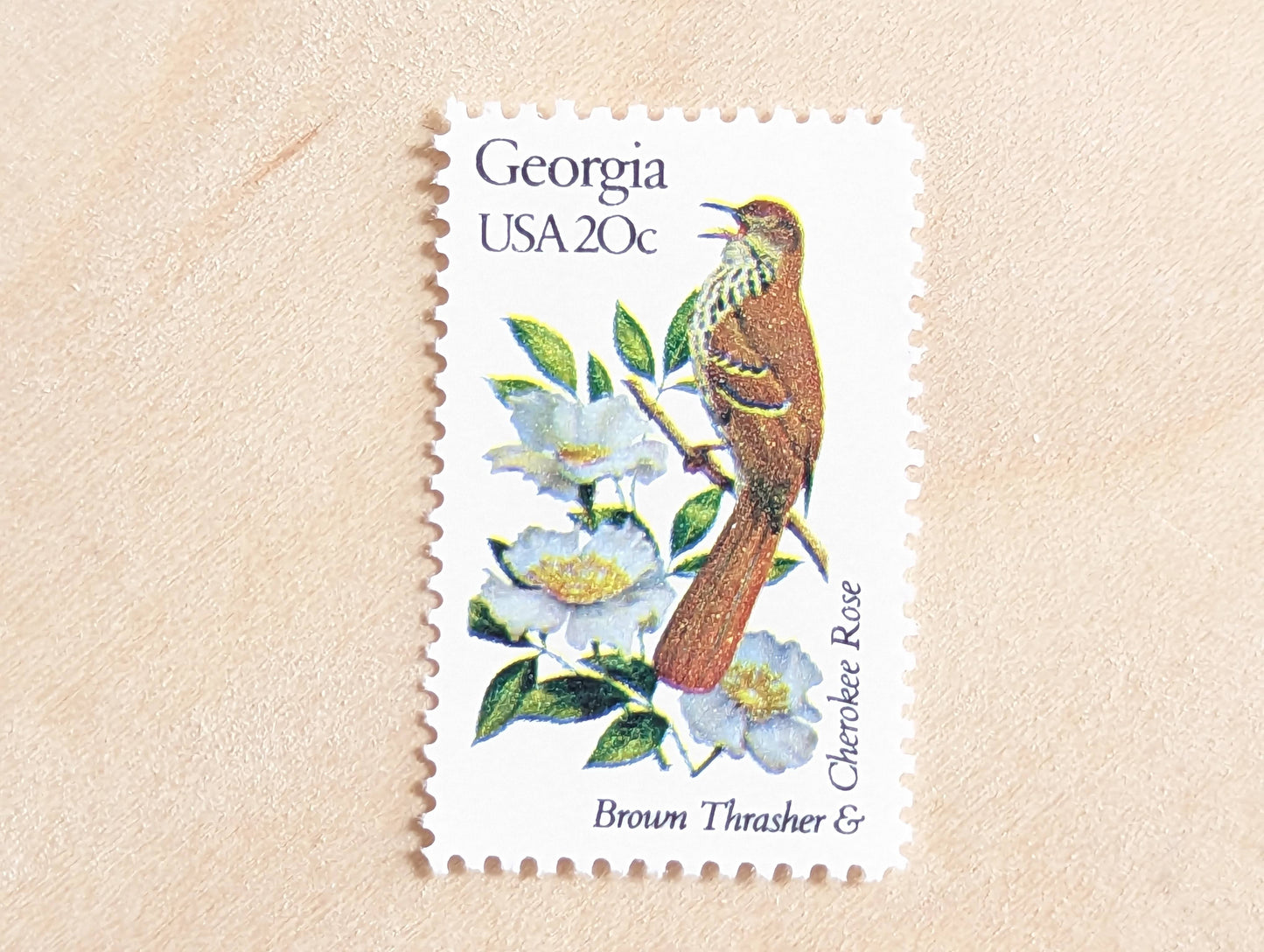 Georgia State Stamp, Set of 5, Vintage Unused USPS 20 Cent Postage Stamps, State Bird and Flower, 1982, Gummed