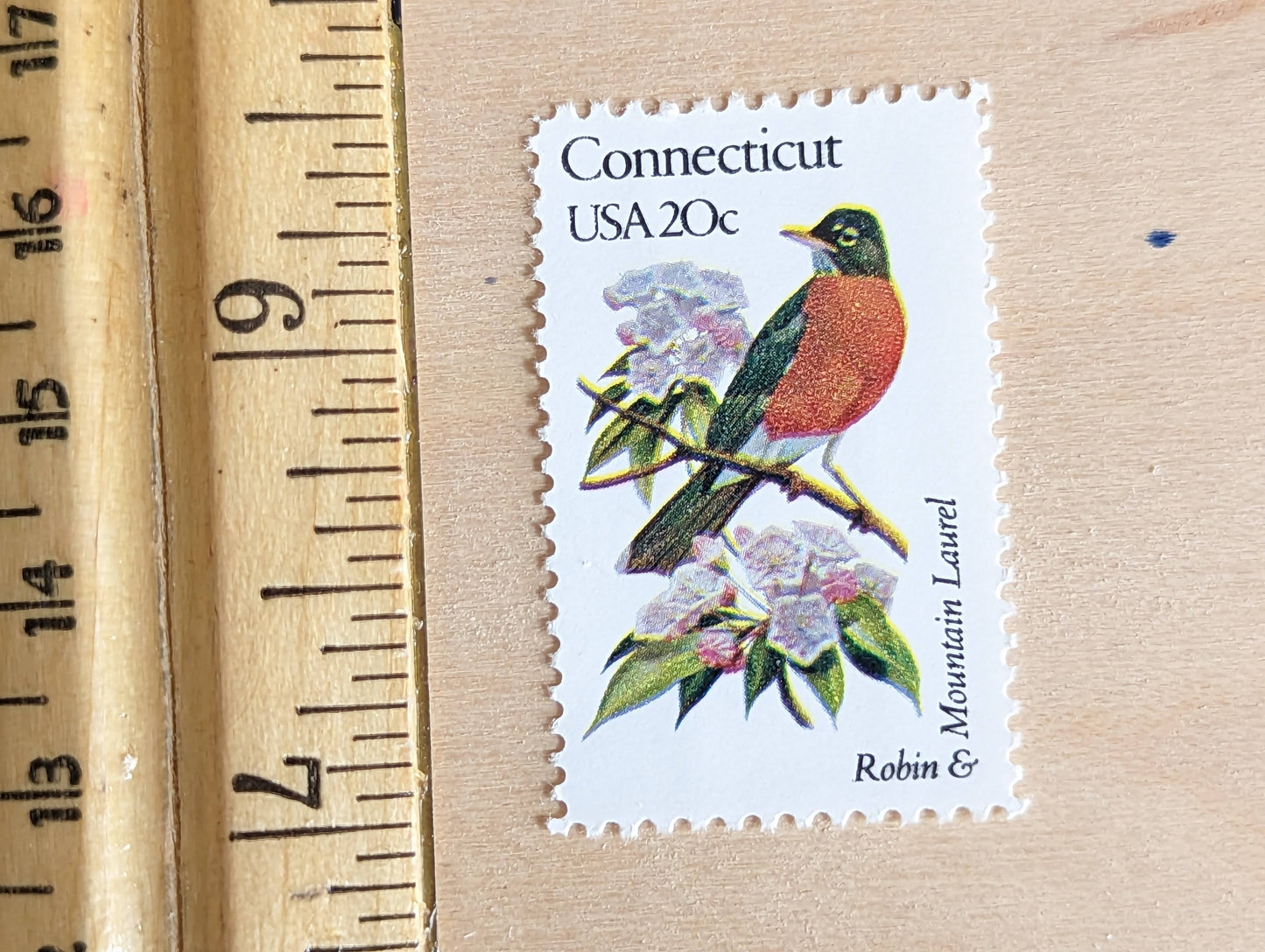 Connecticut State Stamp, Set of 5, Vintage Unused USPS 20 Cent Postage Stamps, State Bird and Flower, 1982, Gummed