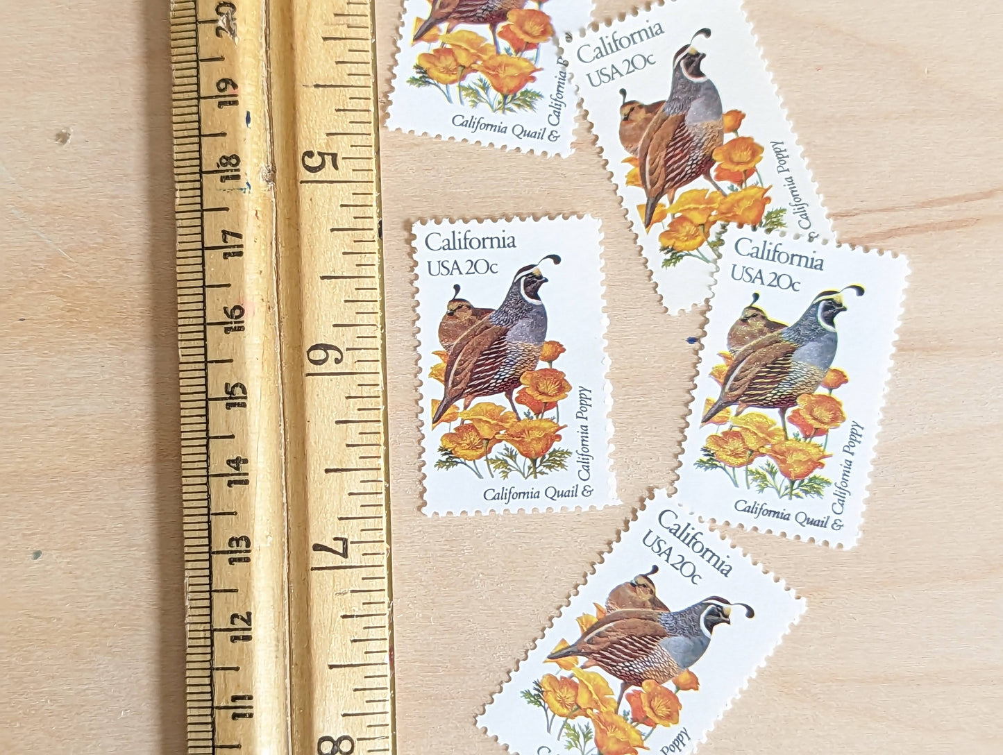 California State Stamp, Set of 5, Vintage Unused USPS 20 Cent Postage Stamps, State Bird and Flower, 1982, Gummed