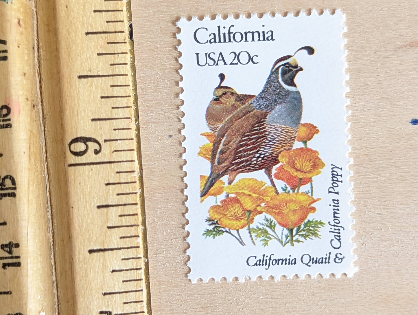 California State Stamp, Set of 5, Vintage Unused USPS 20 Cent Postage Stamps, State Bird and Flower, 1982, Gummed