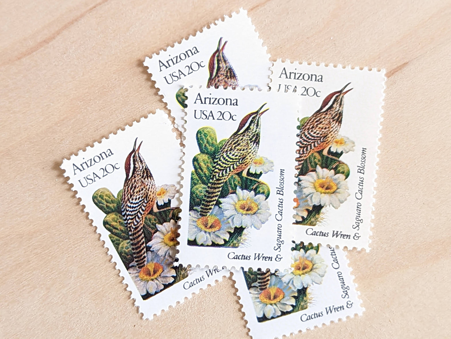 Arizona State Stamp, Set of 5, Vintage Unused USPS 20 Cent Postage Stamps, State Bird and Flower, 1982, Gummed