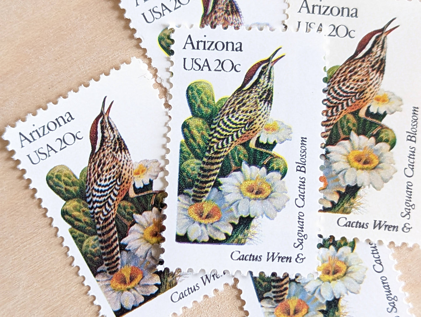 Arizona State Stamp, Set of 5, Vintage Unused USPS 20 Cent Postage Stamps, State Bird and Flower, 1982, Gummed