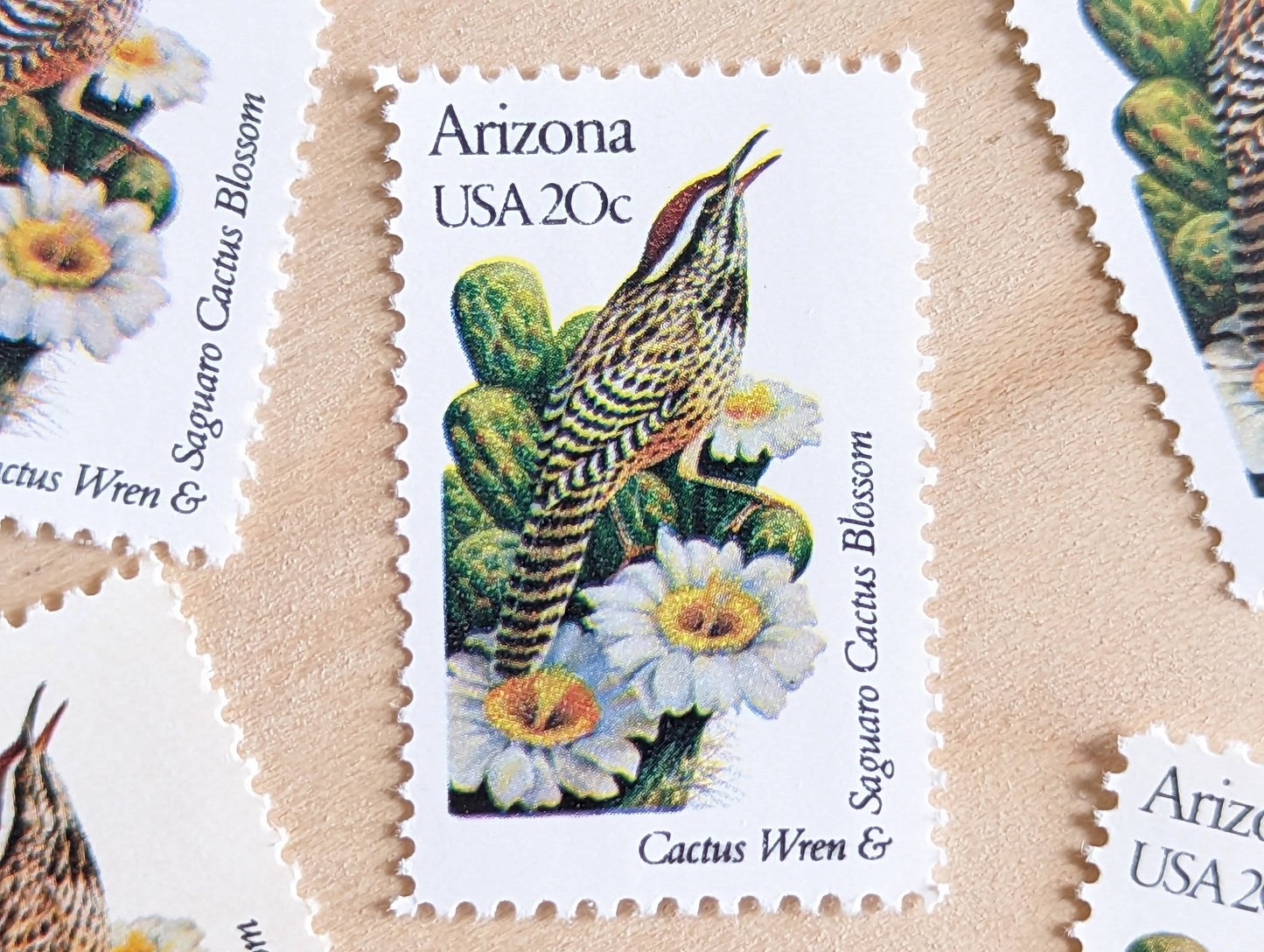 Arizona State Stamp, Set of 5, Vintage Unused USPS 20 Cent Postage Stamps, State Bird and Flower, 1982, Gummed