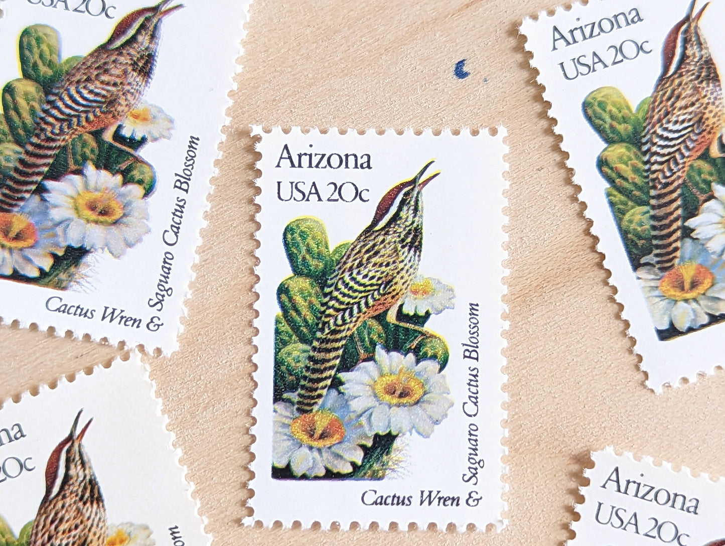 Arizona State Stamp, Set of 5, Vintage Unused USPS 20 Cent Postage Stamps, State Bird and Flower, 1982, Gummed