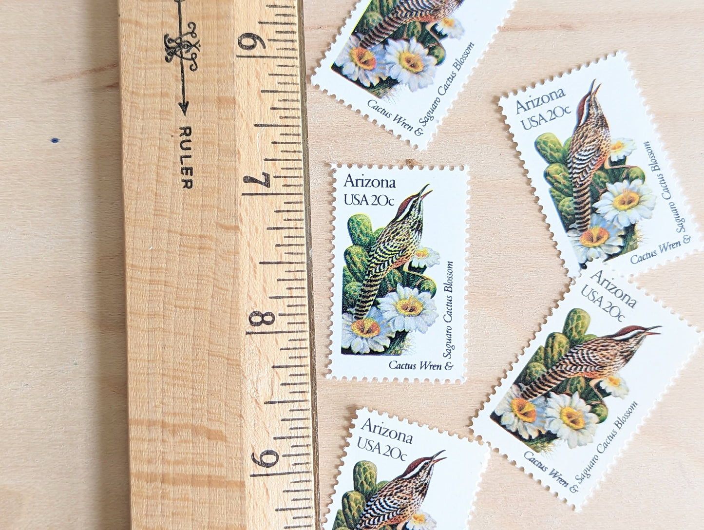 Arizona State Stamp, Set of 5, Vintage Unused USPS 20 Cent Postage Stamps, State Bird and Flower, 1982, Gummed