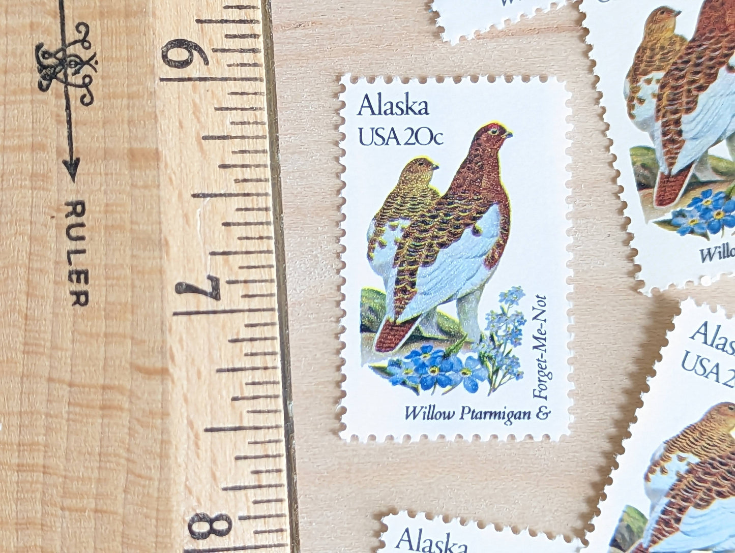 Alaska State Stamp, Set of 5, Vintage Unused USPS 20 Cent Postage Stamps, State Bird and Flower, 1982, Gummed