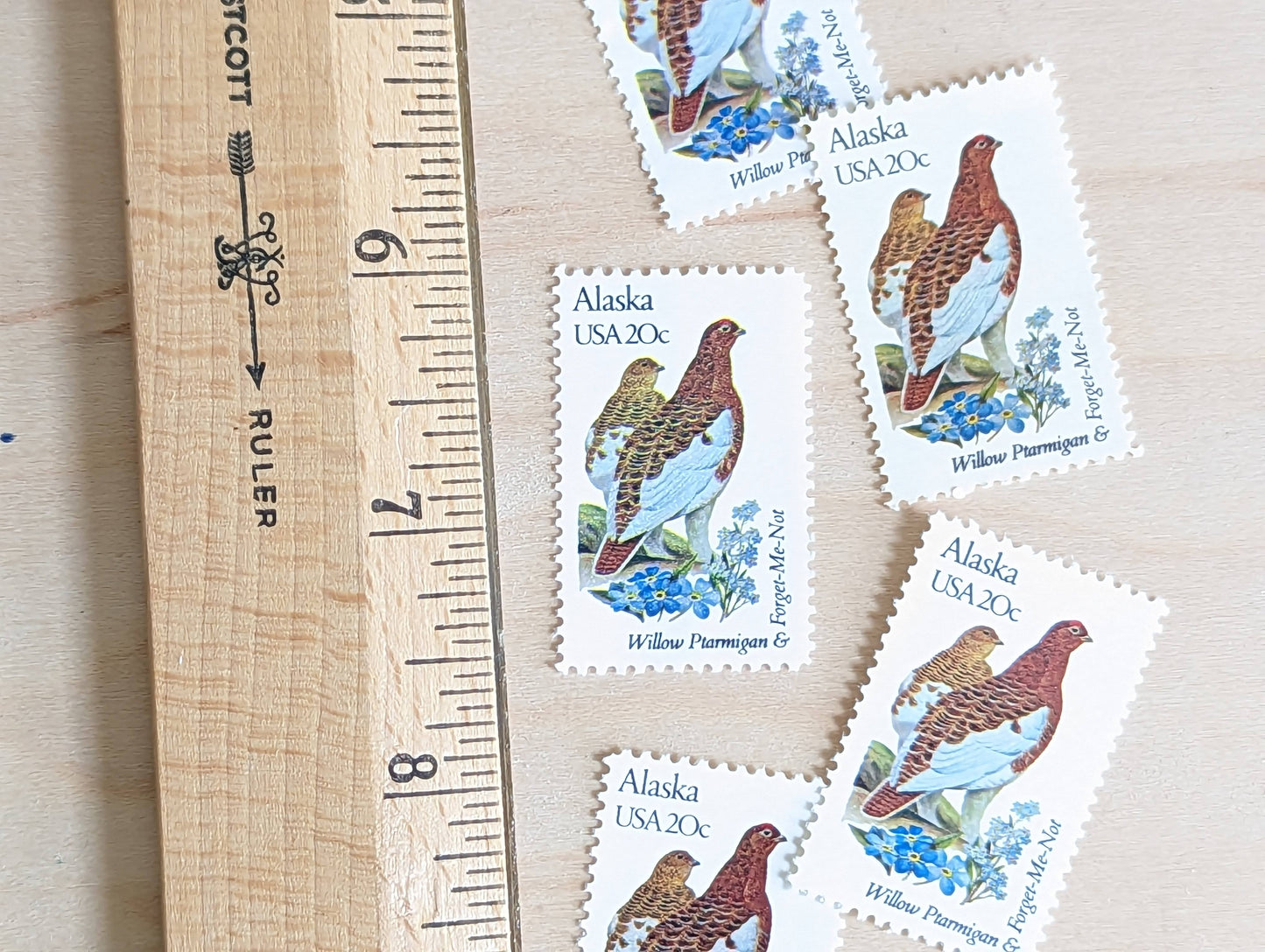 Alaska State Stamp, Set of 5, Vintage Unused USPS 20 Cent Postage Stamps, State Bird and Flower, 1982, Gummed