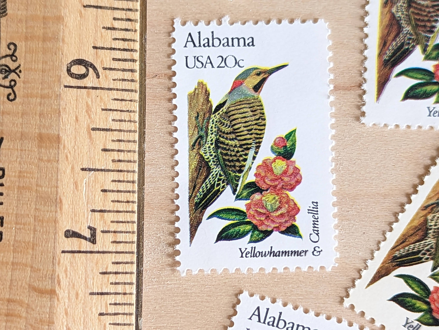Alabama State Stamp, Set of 5, Vintage Unused USPS 20 Cent Postage Stamps, State Bird and Flower, 1982, Gummed