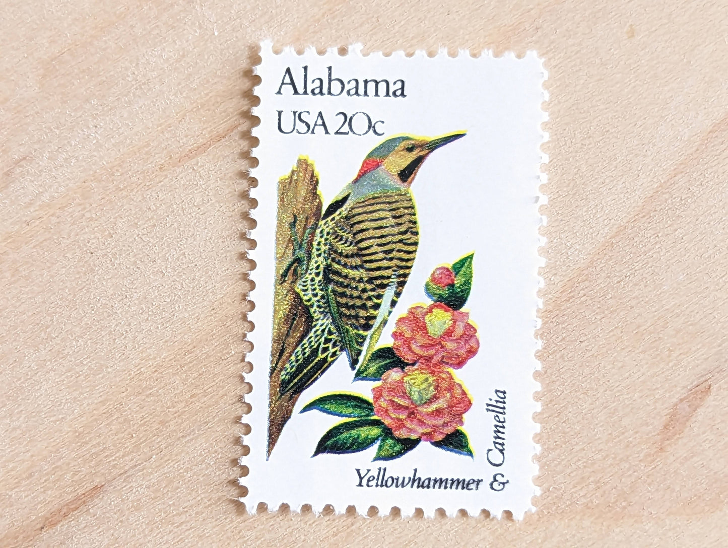 Alabama State Stamp, Set of 5, Vintage Unused USPS 20 Cent Postage Stamps, State Bird and Flower, 1982, Gummed