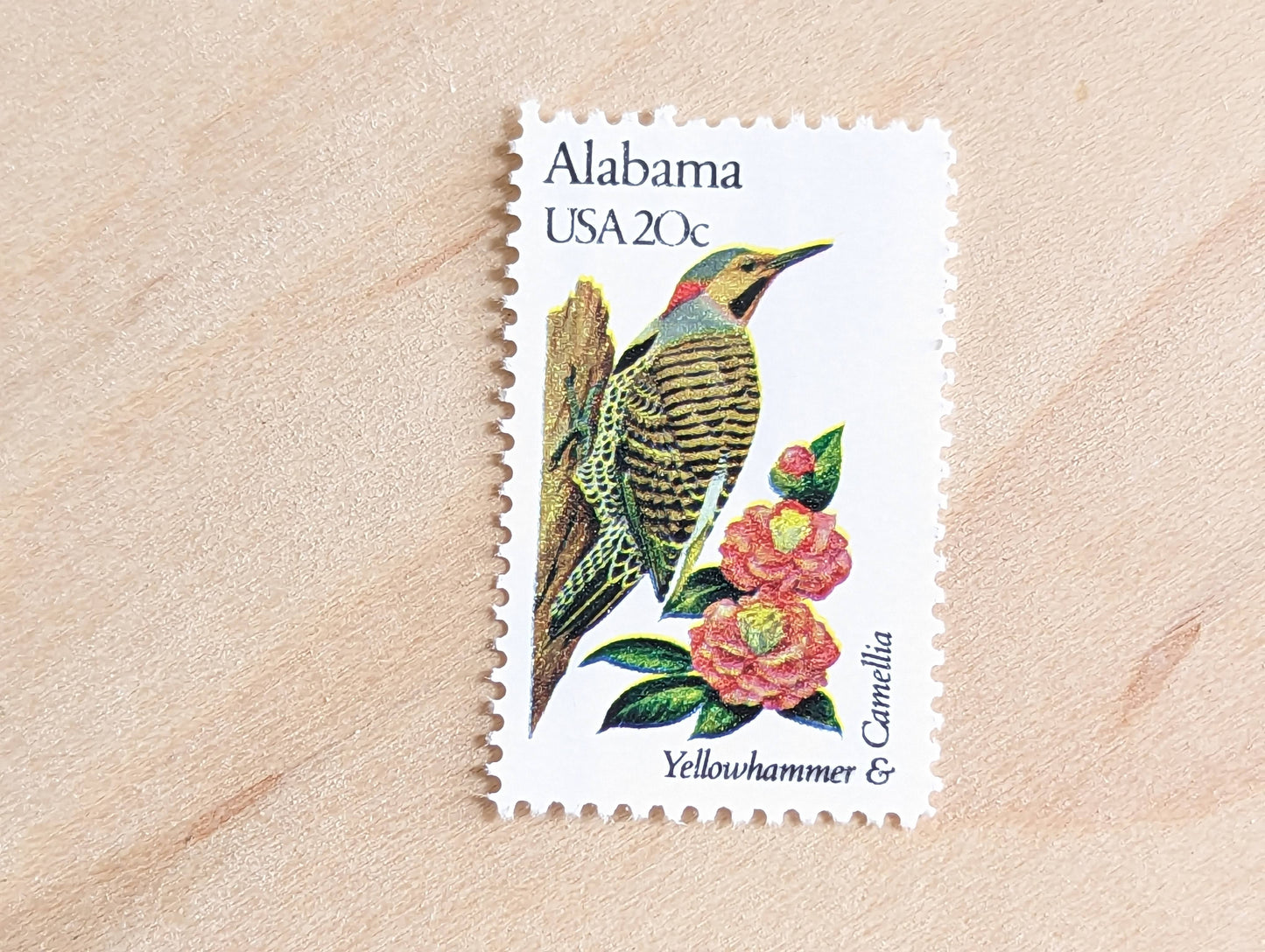 Alabama State Stamp, Set of 5, Vintage Unused USPS 20 Cent Postage Stamps, State Bird and Flower, 1982, Gummed