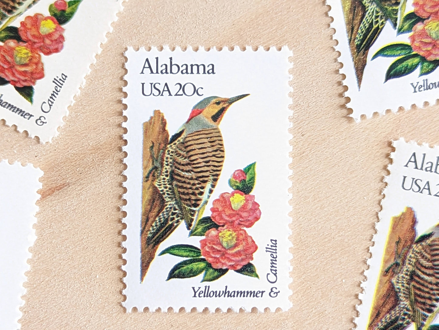 Alabama State Stamp, Set of 5, Vintage Unused USPS 20 Cent Postage Stamps, State Bird and Flower, 1982, Gummed