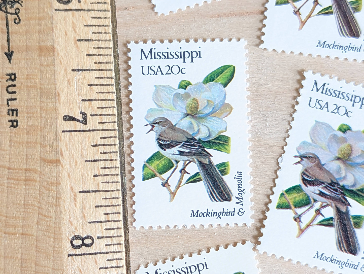 Mississippi State Stamp, Set of 5, Vintage Unused USPS 20 Cent Postage Stamps, State Bird and Flower, 1982, Gummed