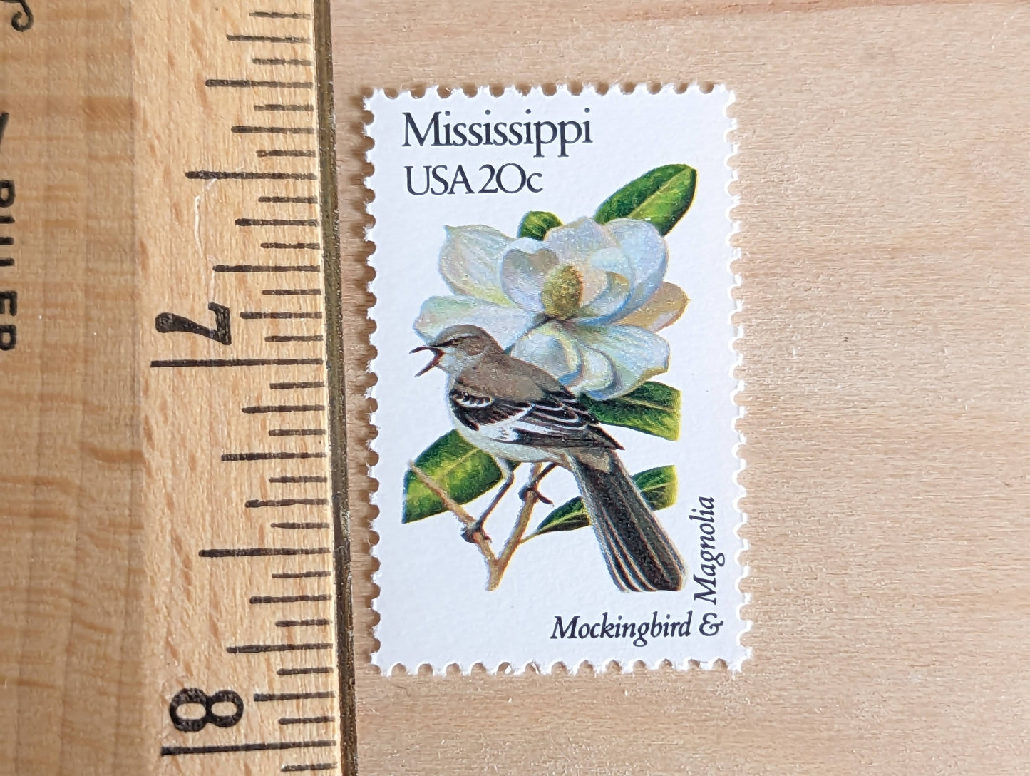 Mississippi State Stamp, Set of 5, Vintage Unused USPS 20 Cent Postage Stamps, State Bird and Flower, 1982, Gummed