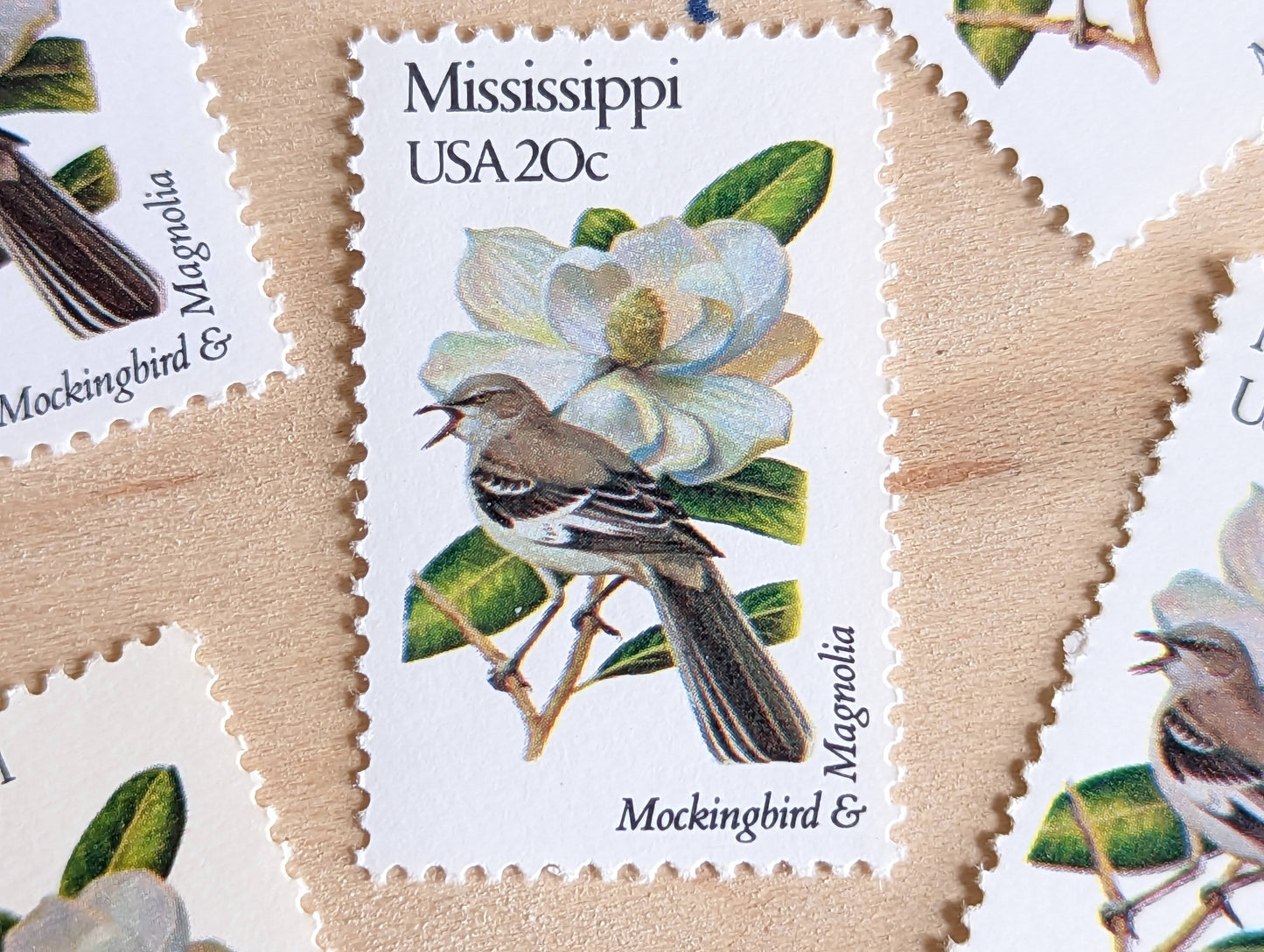 Mississippi State Stamp, Set of 5, Vintage Unused USPS 20 Cent Postage Stamps, State Bird and Flower, 1982, Gummed