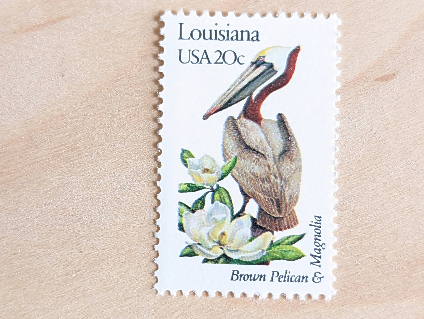 louisiana State Stamp, Set of 5, Vintage Unused USPS 20 Cent Postage Stamps, State Bird and Flower, 1982, Gummed