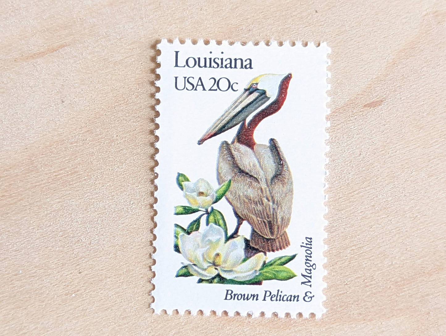 louisiana State Stamp, Set of 5, Vintage Unused USPS 20 Cent Postage Stamps, State Bird and Flower, 1982, Gummed