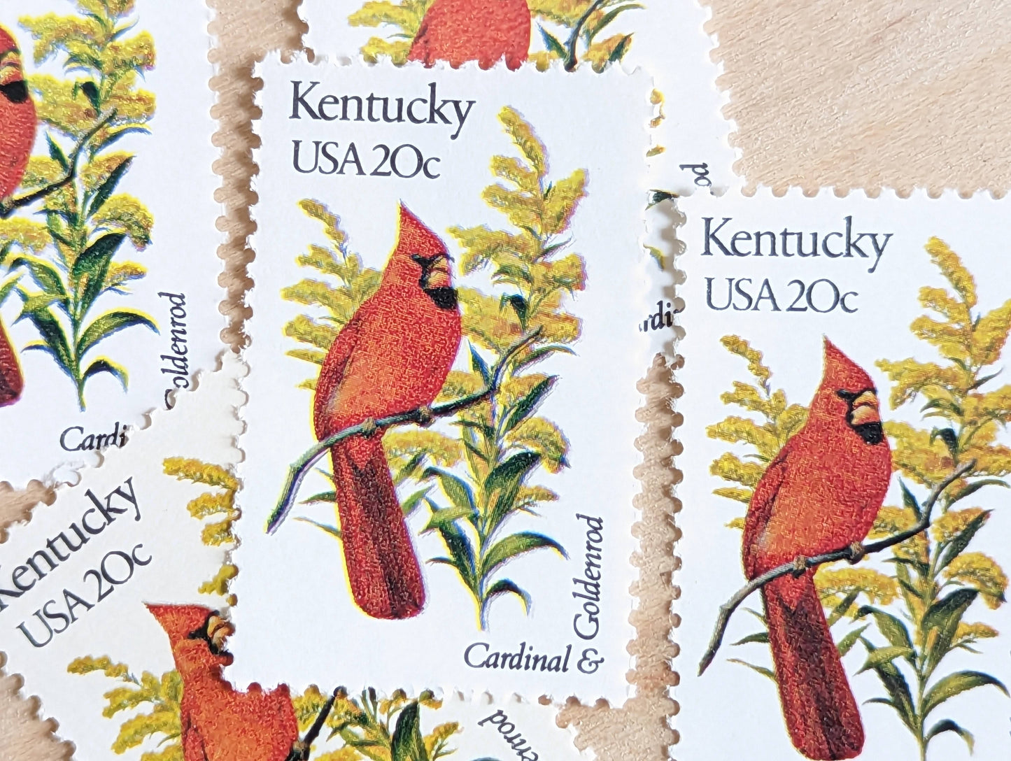 Kentucky State Stamp, Set of 5, Vintage Unused USPS 20 Cent Postage Stamps, State Bird and Flower, 1982, Gummed
