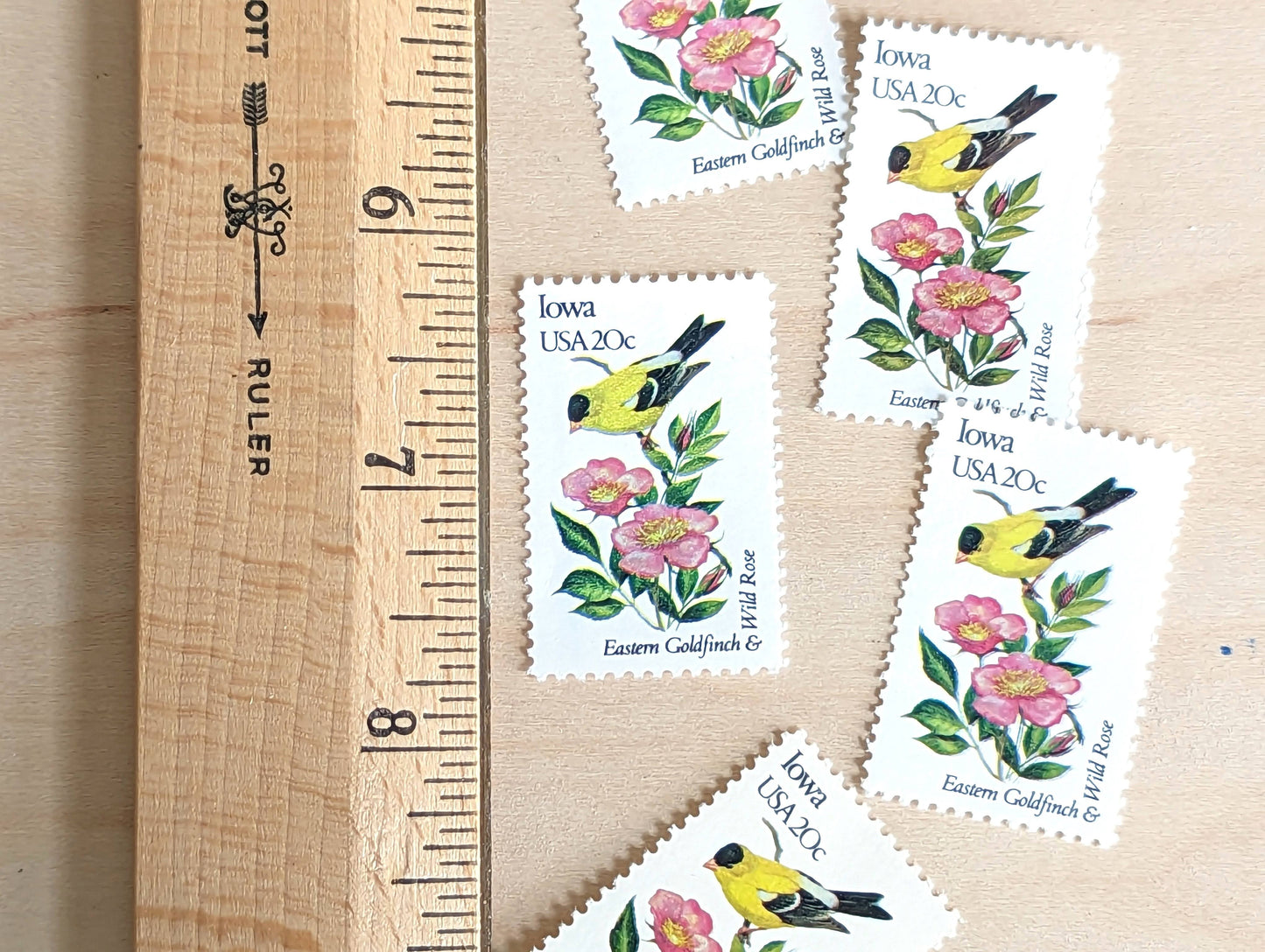 Iowa State Stamp, Set of 5, Vintage Unused USPS 20 Cent Postage Stamps, State Bird and Flower, 1982, Gummed