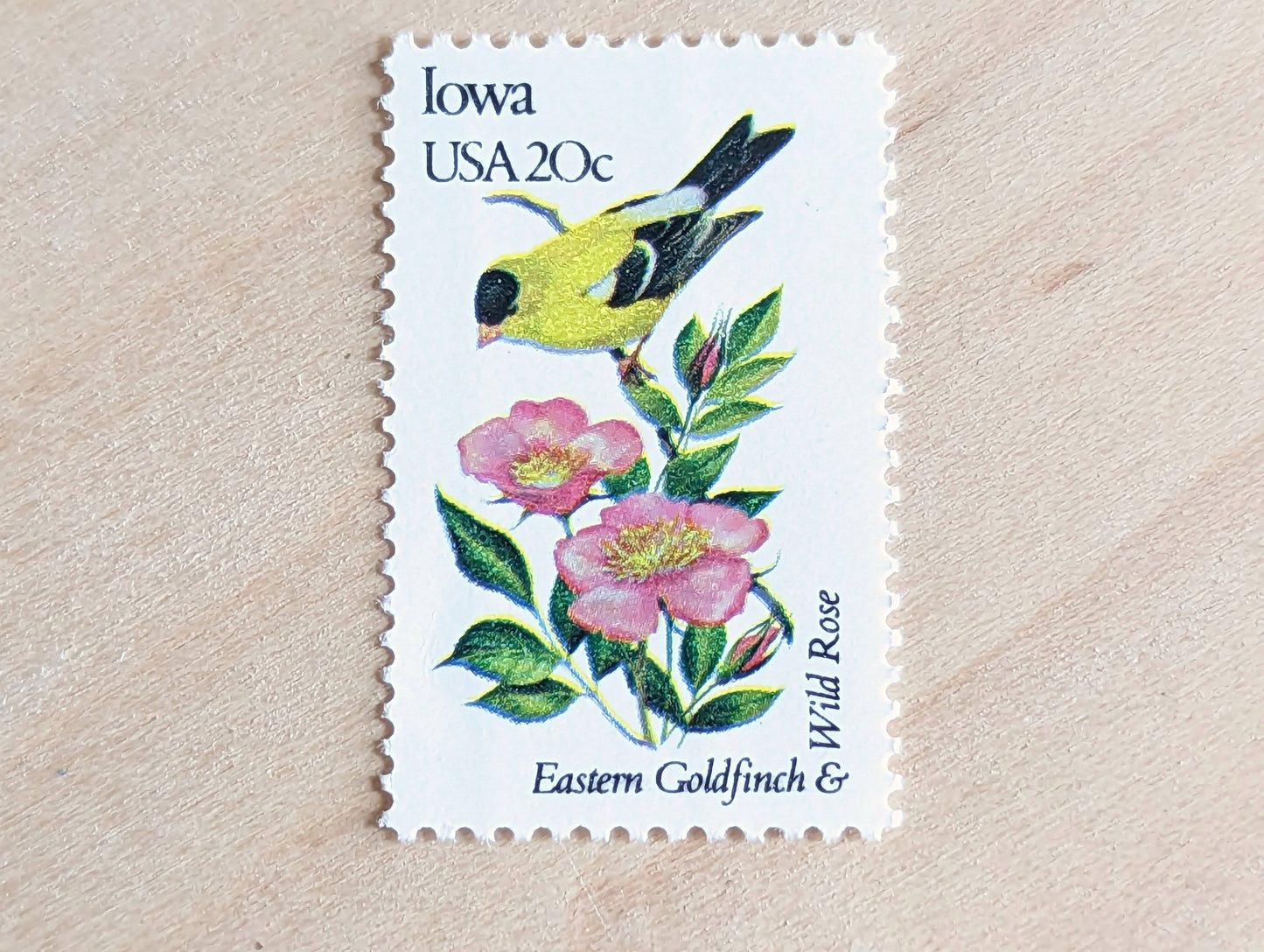 Iowa State Stamp, Set of 5, Vintage Unused USPS 20 Cent Postage Stamps, State Bird and Flower, 1982, Gummed