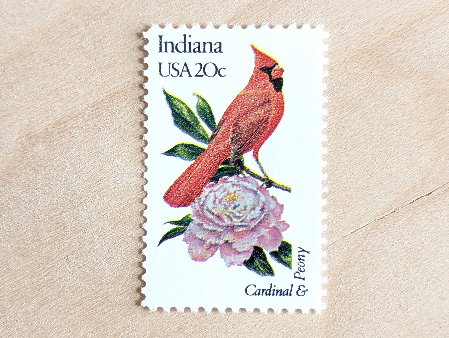 Indiana State Stamp, Set of 5, Vintage Unused USPS 20 Cent Postage Stamps, State Bird and Flower, 1982, Gummed