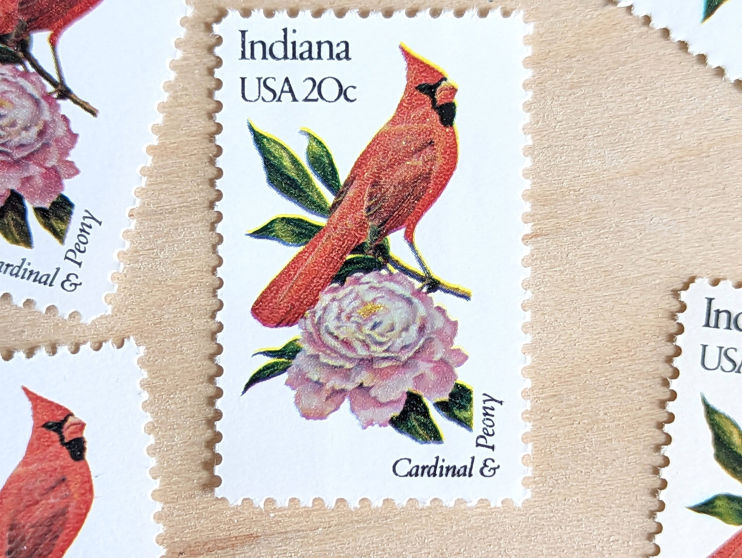 Indiana State Stamp, Set of 5, Vintage Unused USPS 20 Cent Postage Stamps, State Bird and Flower, 1982, Gummed