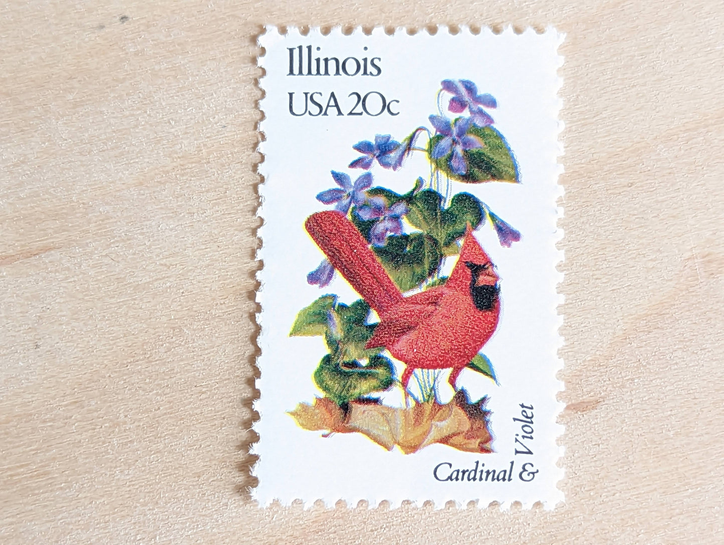 Illinois State Stamp, Set of 5, Vintage Unused USPS 20 Cent Postage Stamps, State Bird and Flower, 1982, Gummed