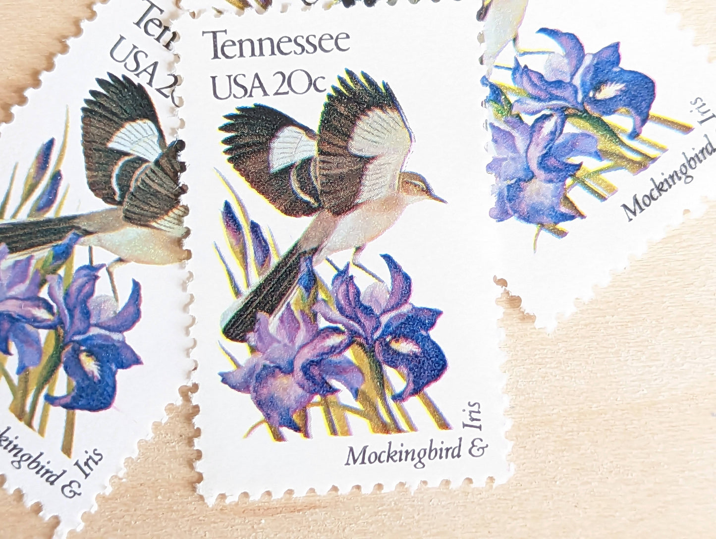 Tennessee State Stamp, Set of 5, Vintage Unused USPS 20 Cent Postage Stamps, State Bird and Flower, 1982, Gummed