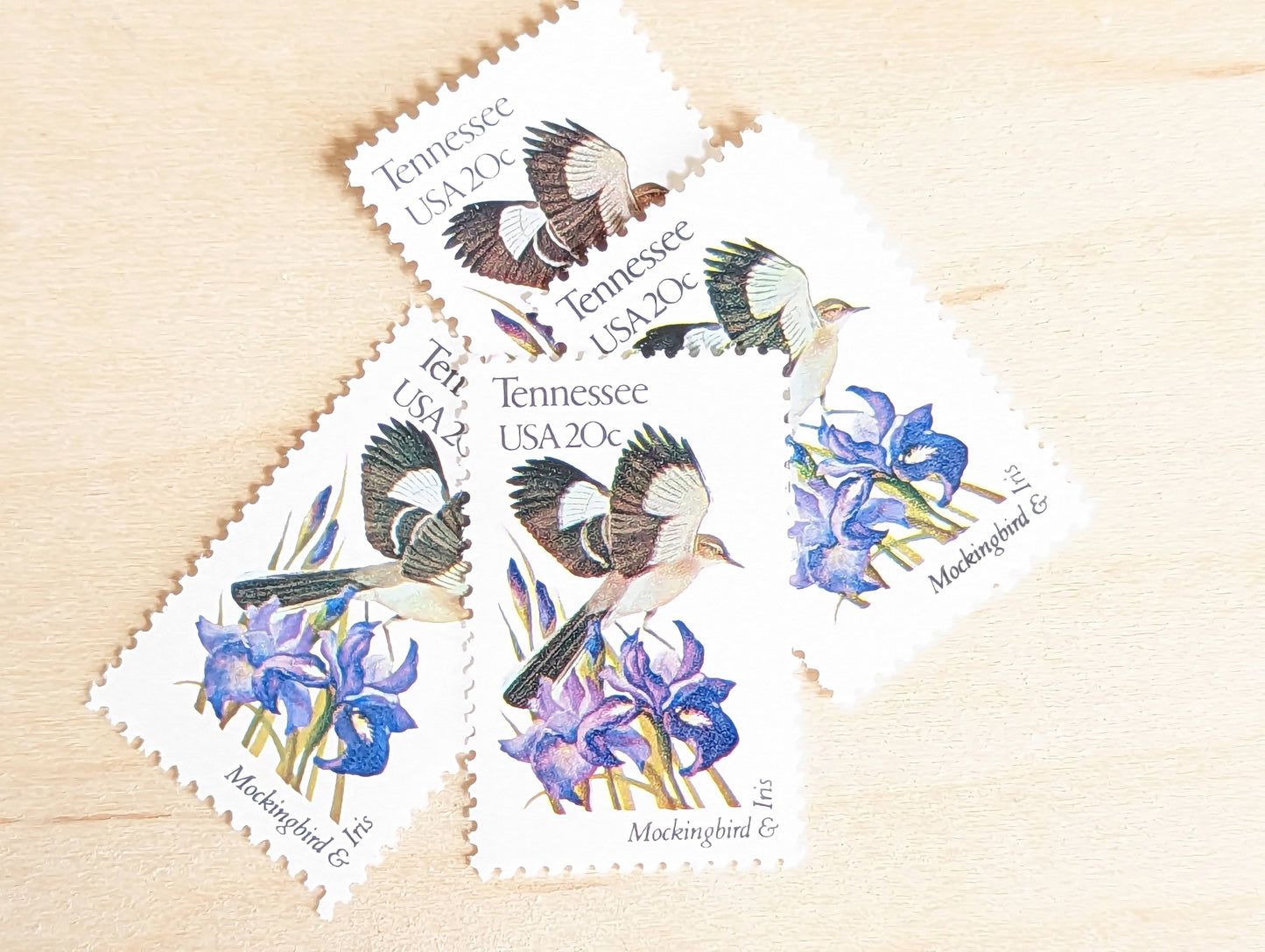 Tennessee State Stamp, Set of 5, Vintage Unused USPS 20 Cent Postage Stamps, State Bird and Flower, 1982, Gummed