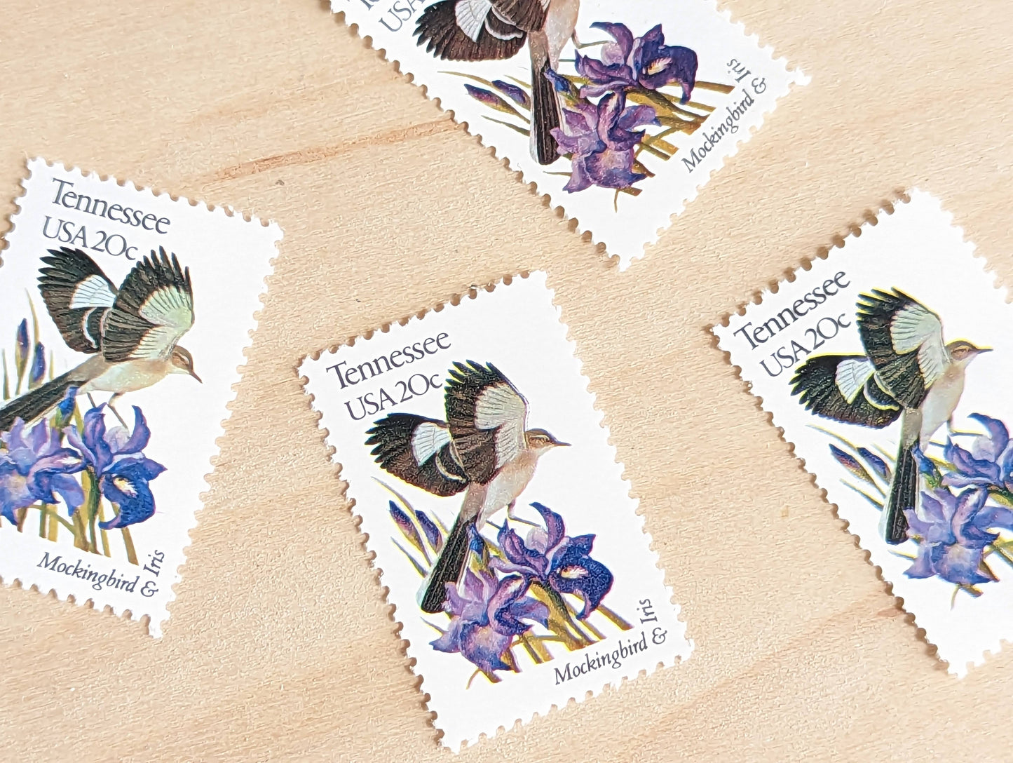 Tennessee State Stamp, Set of 5, Vintage Unused USPS 20 Cent Postage Stamps, State Bird and Flower, 1982, Gummed