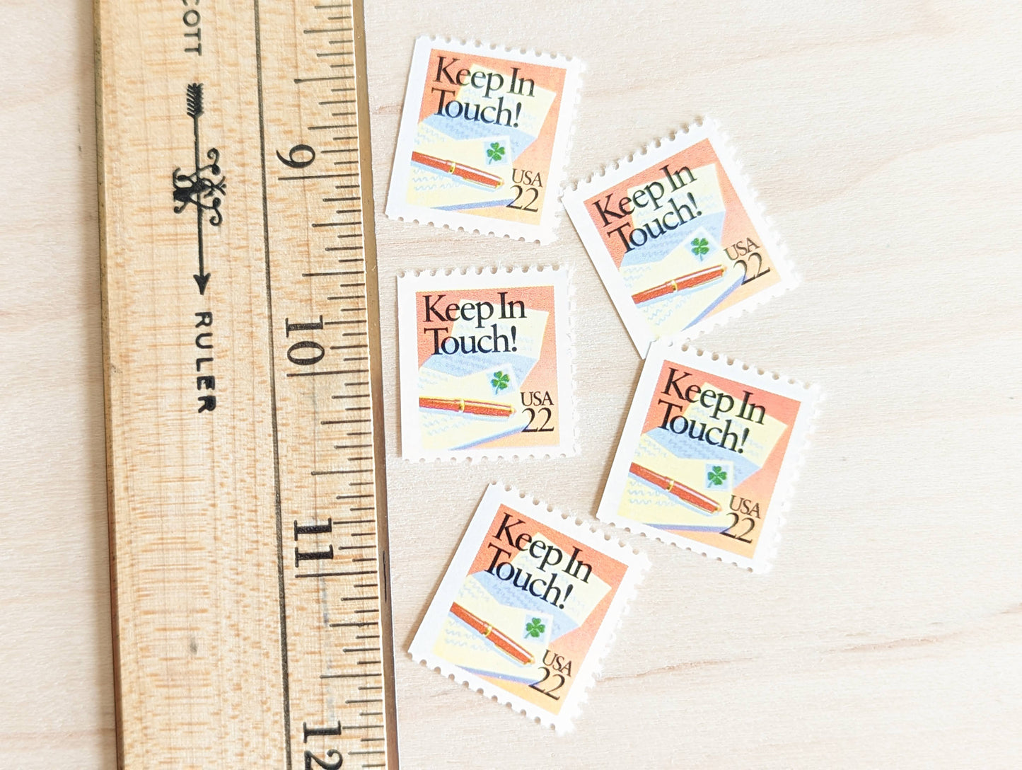 Keep In Touch! Stamps, Set of 5, Vintage Unused USPS 22 Cent Postage Stamps, Shamrock Letter Writing Stamps 1987, Gummed
