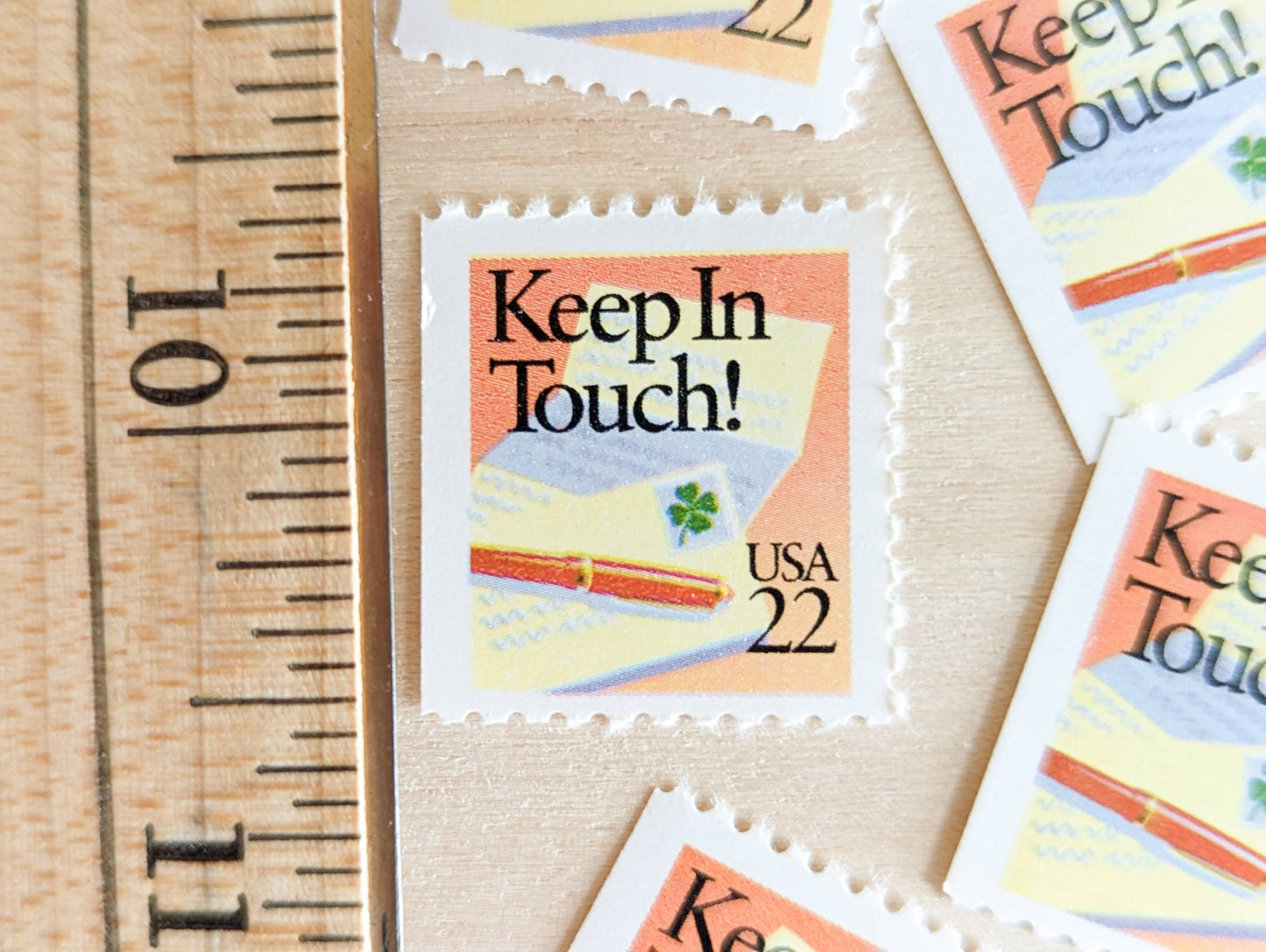Keep In Touch! Stamps, Set of 5, Vintage Unused USPS 22 Cent Postage Stamps, Shamrock Letter Writing Stamps 1987, Gummed