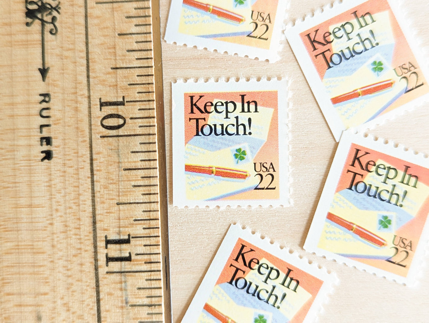 Keep In Touch! Stamps, Set of 5, Vintage Unused USPS 22 Cent Postage Stamps, Shamrock Letter Writing Stamps 1987, Gummed