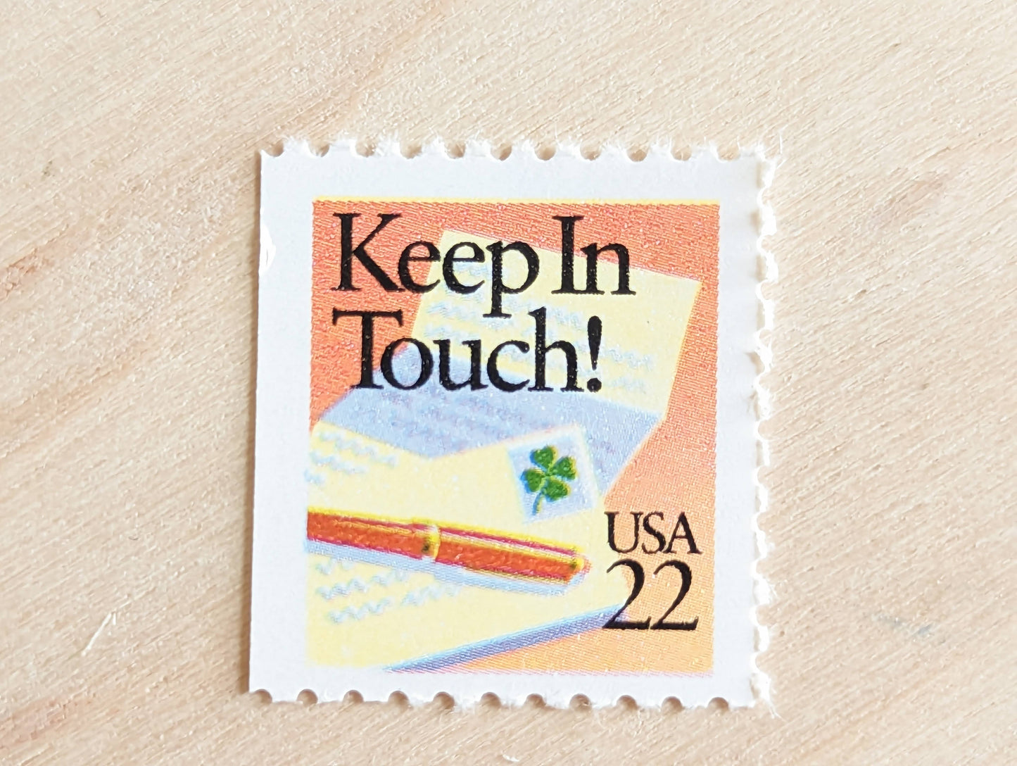 Keep In Touch! Stamps, Set of 5, Vintage Unused USPS 22 Cent Postage Stamps, Shamrock Letter Writing Stamps 1987, Gummed