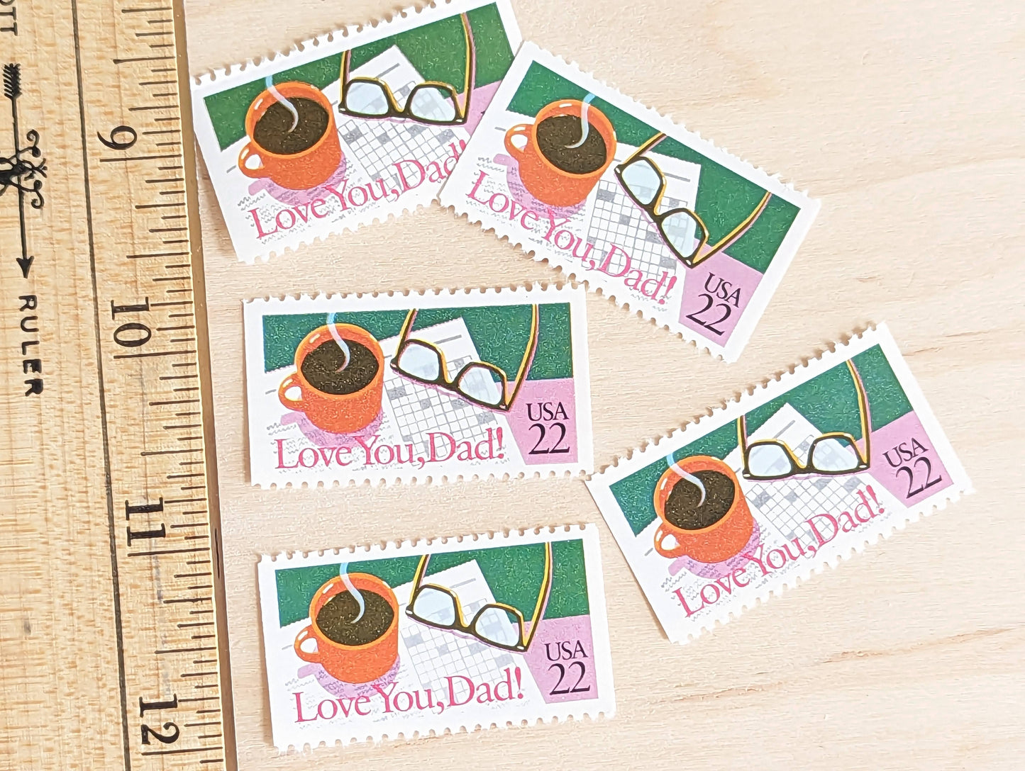 Love You, Dad! Stamps, Set of 5, Vintage Unused USPS 22 Cent Postage Stamps, Father’s Day Stamps 1987, Gummed