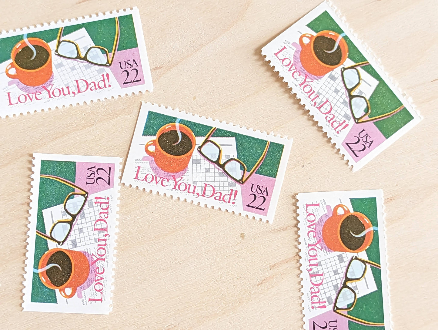 Love You, Dad! Stamps, Set of 5, Vintage Unused USPS 22 Cent Postage Stamps, Father’s Day Stamps 1987, Gummed