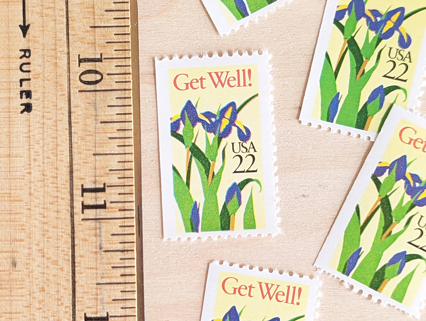 Get Well Iris Stamps, Set of 5, Vintage Unused USPS 22 Cent Postage Stamps, Iris Flower Stamps 1987, Gummed