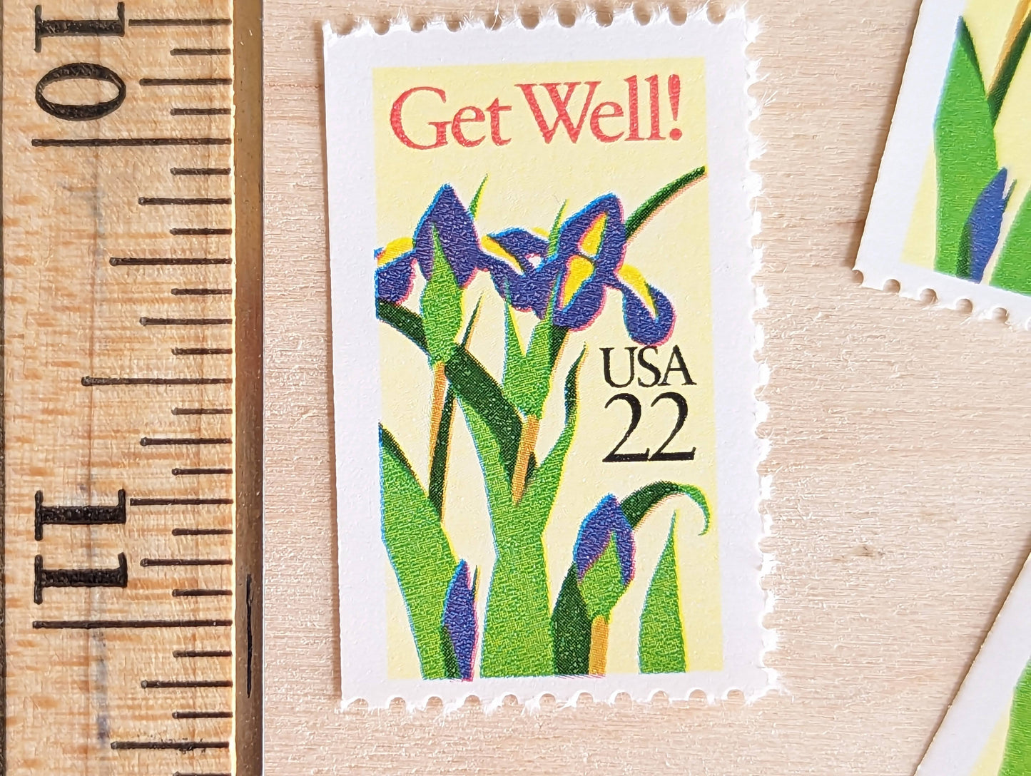 Get Well Iris Stamps, Set of 5, Vintage Unused USPS 22 Cent Postage Stamps, Iris Flower Stamps 1987, Gummed