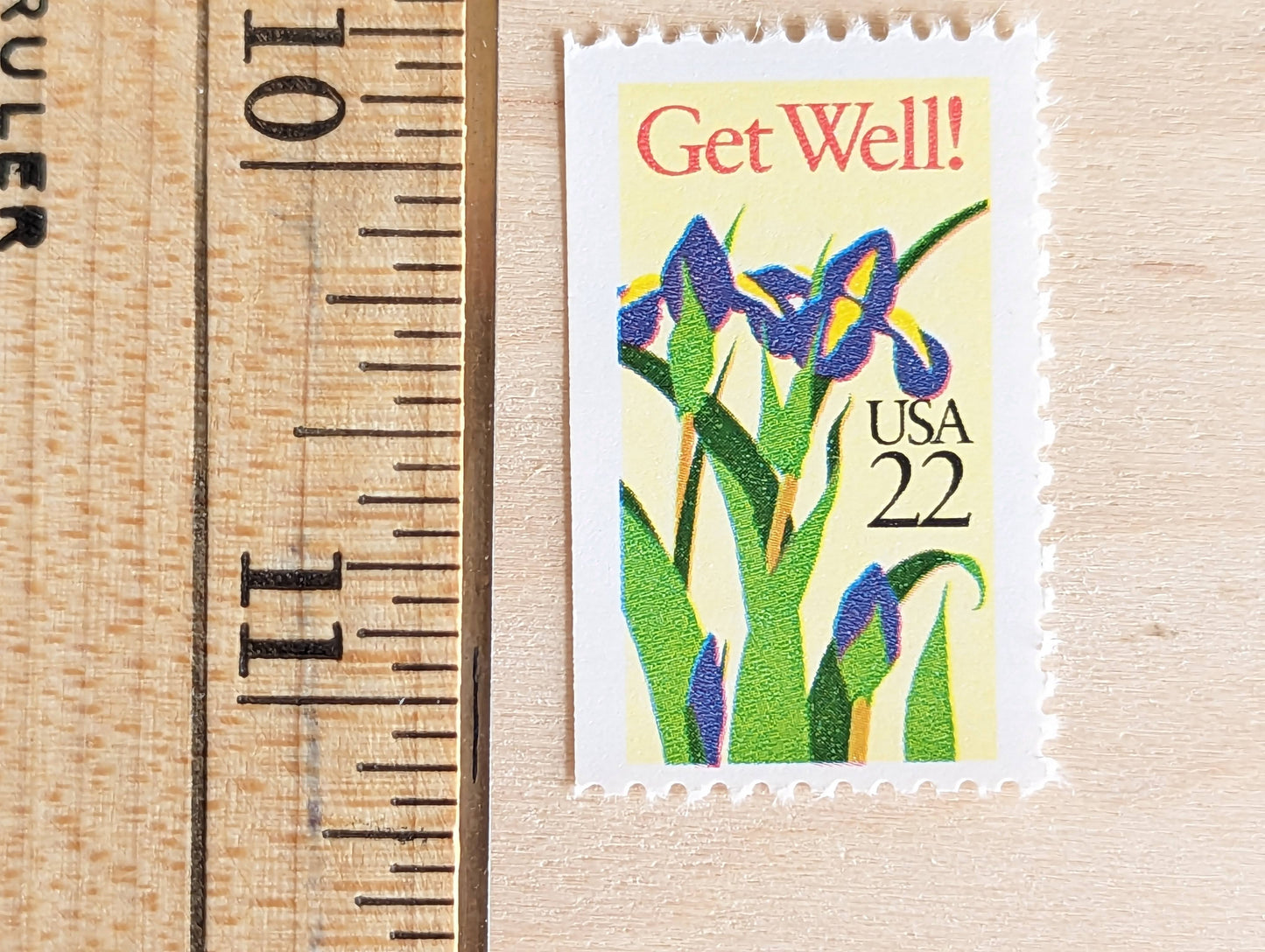 Get Well Iris Stamps, Set of 5, Vintage Unused USPS 22 Cent Postage Stamps, Iris Flower Stamps 1987, Gummed