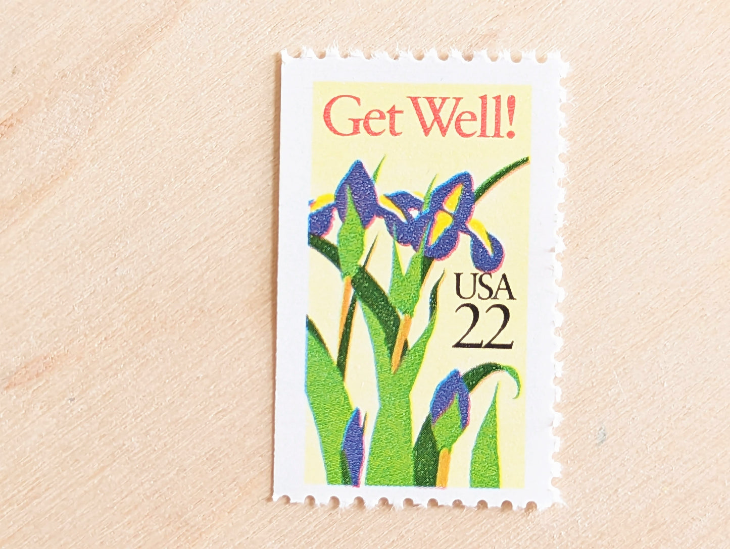 Get Well Iris Stamps, Set of 5, Vintage Unused USPS 22 Cent Postage Stamps, Iris Flower Stamps 1987, Gummed