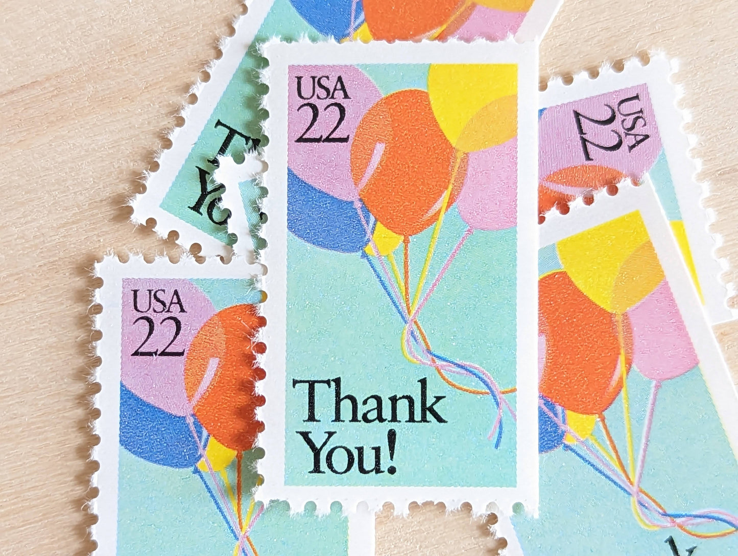 Thank You! Stamps, Set of 5, Vintage Unused USPS 22 Cent Postage Stamps, Thank You Stamps 1987, Gummed