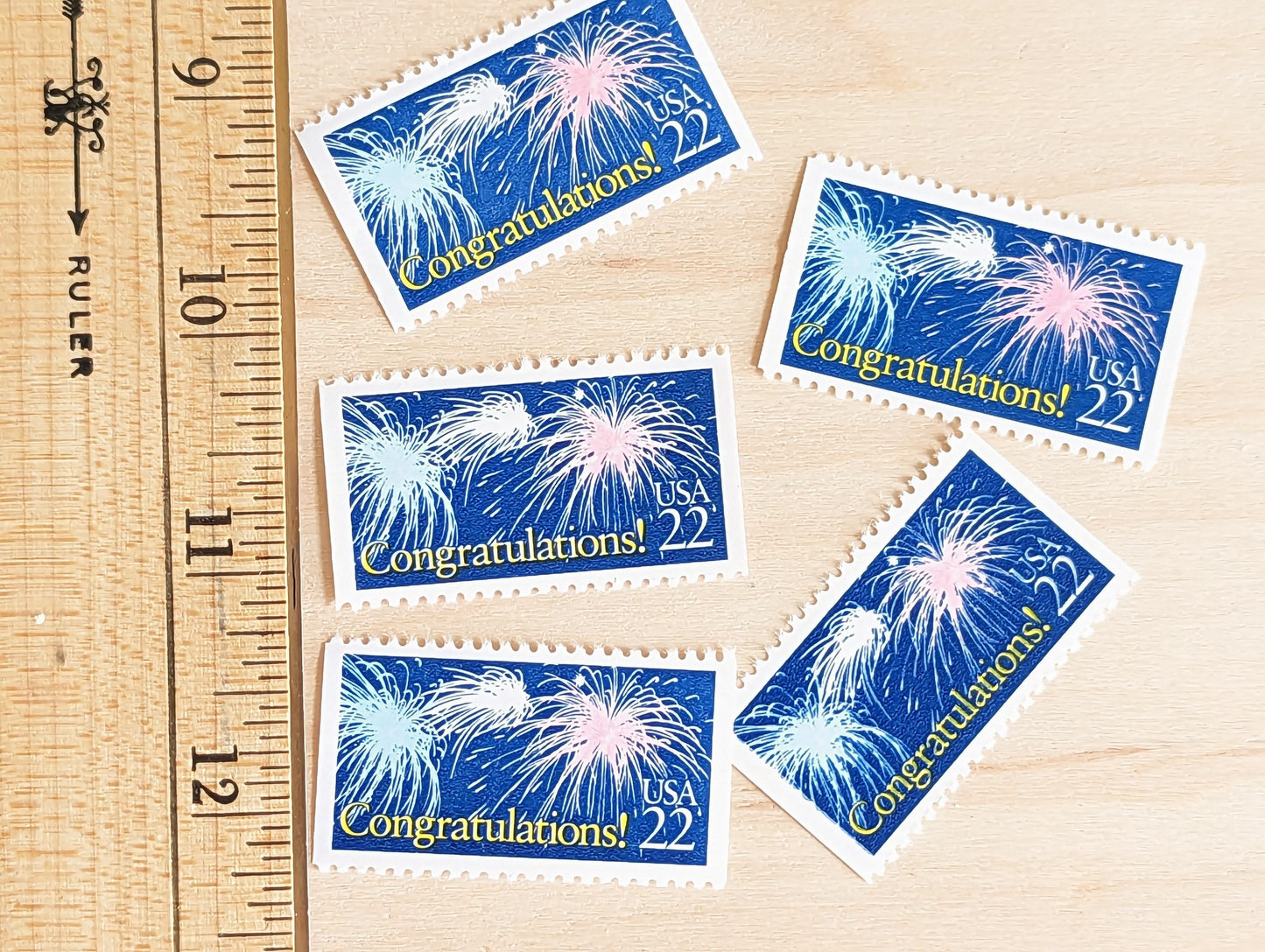 Congratulations! Stamps, Set of 5, Vintage Unused USPS 22 Cent Postage Stamps, Congratulations Stamps 1987, Gummed