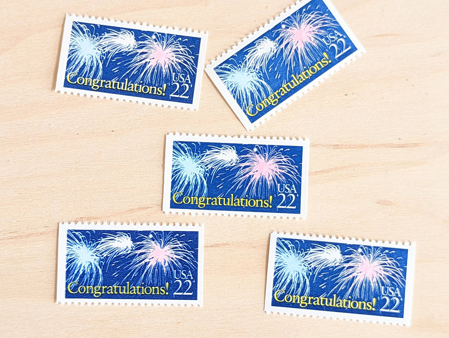 Congratulations! Stamps, Set of 5, Vintage Unused USPS 22 Cent Postage Stamps, Congratulations Stamps 1987, Gummed