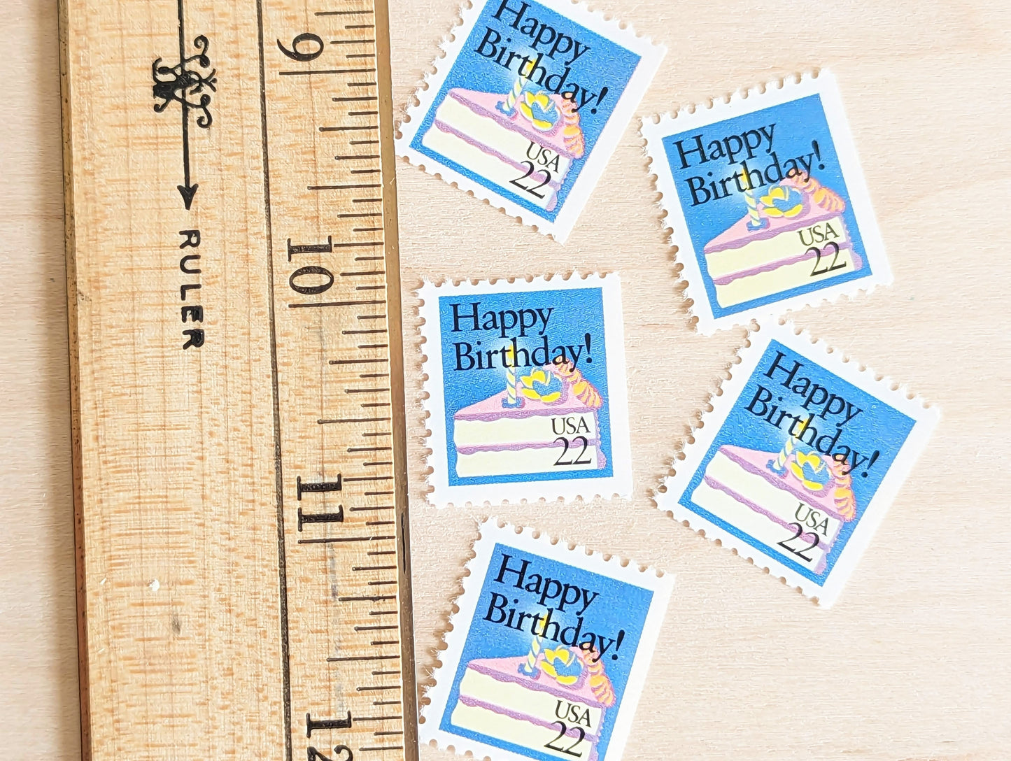 Happy Birthday Stamps, Set of 5, Vintage Unused USPS 22 Cent Postage Stamps, Birthday Cake Stamps 1987, Gummed