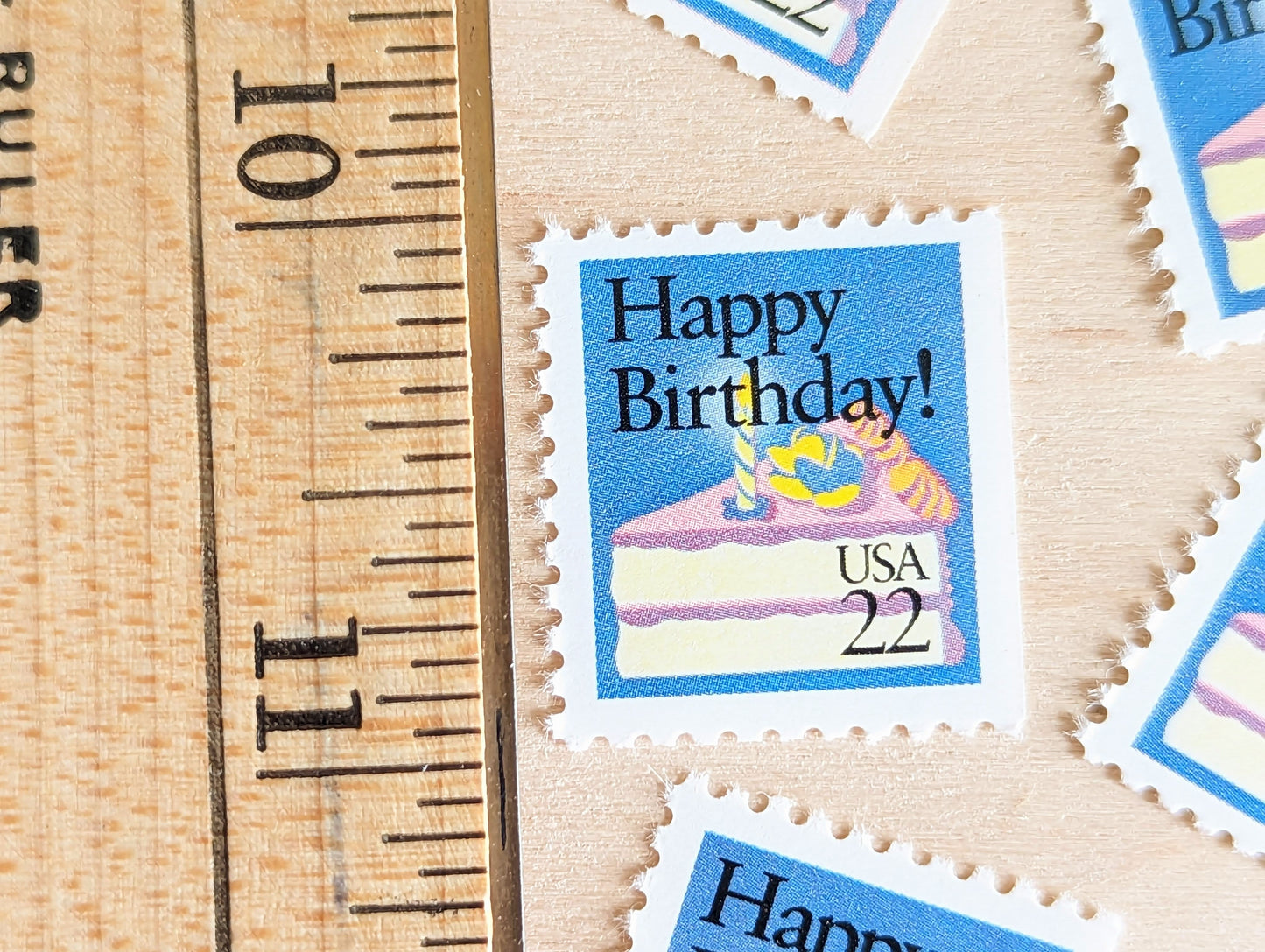 Happy Birthday Stamps, Set of 5, Vintage Unused USPS 22 Cent Postage Stamps, Birthday Cake Stamps 1987, Gummed