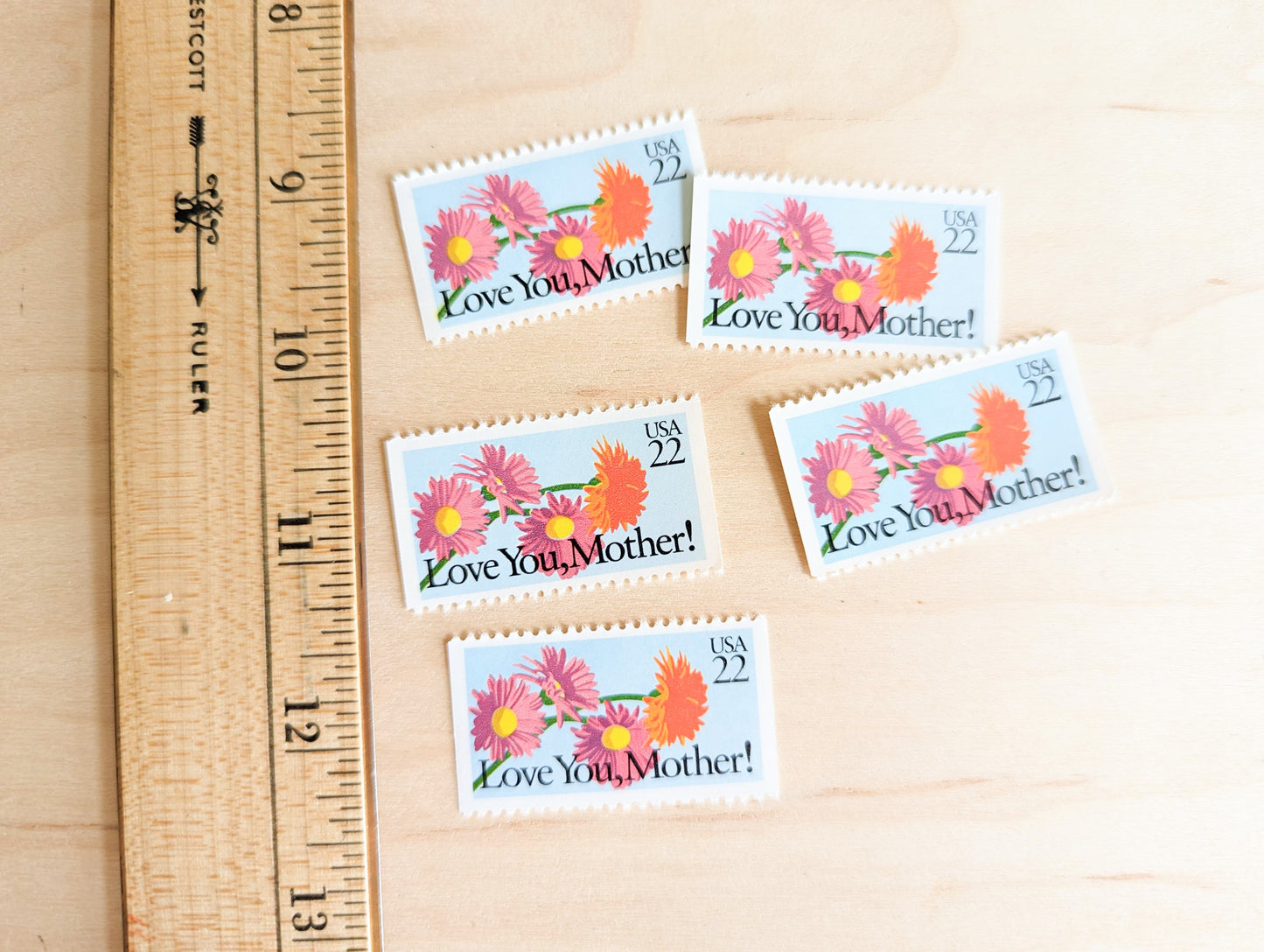 Love You, Mother! Stamps, Set of 5, Vintage Unused USPS 22 Cent Postage Stamps, Mother’s Day Stamps 1987, Gummed