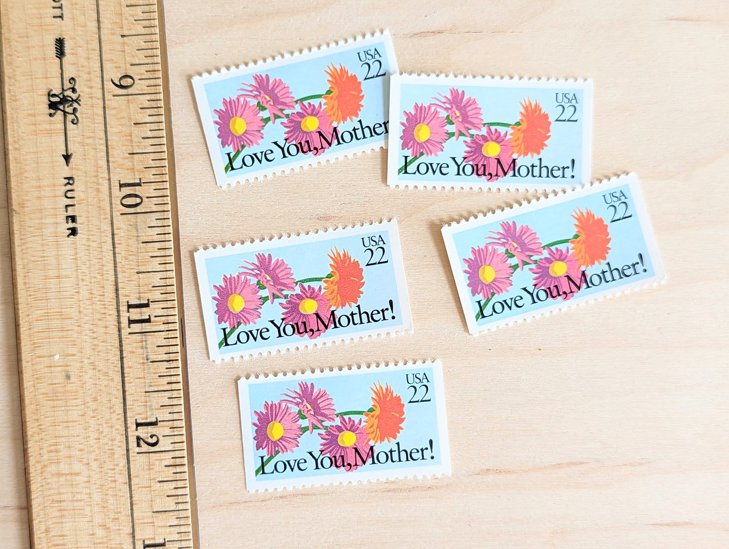 Love You, Mother! Stamps, Set of 5, Vintage Unused USPS 22 Cent Postage Stamps, Mother’s Day Stamps 1987, Gummed